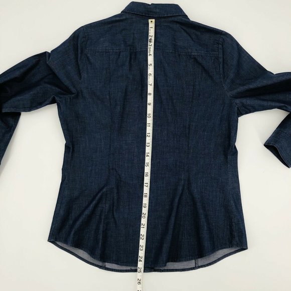 Express Essential Shirt Medium Blue Fitted Long Sleeve Collar Pleated Button - Picture 8 of 9